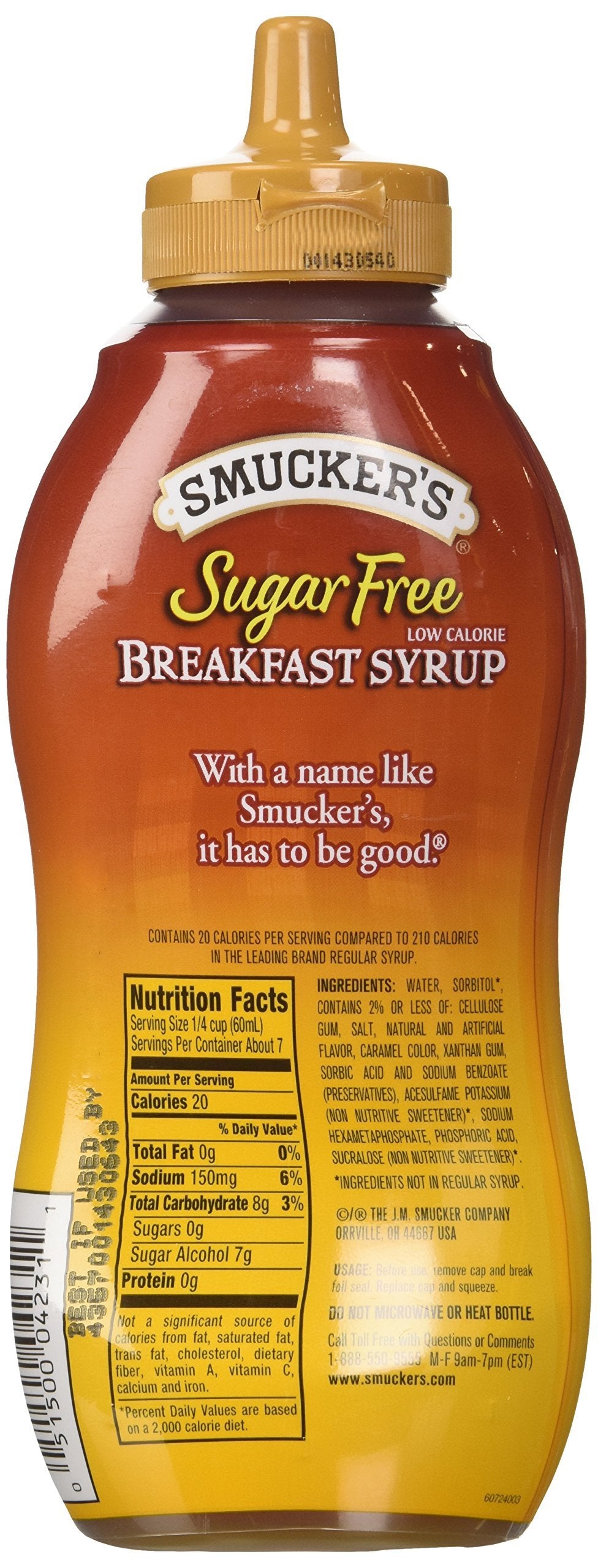 Smucker's Sugar Free Breakfast Syrup pour ideal for waffles and morning treats.