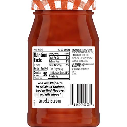 Close-up of Smucker's Apricot Preserves showing vibrant golden color and fruit pieces for crepes
