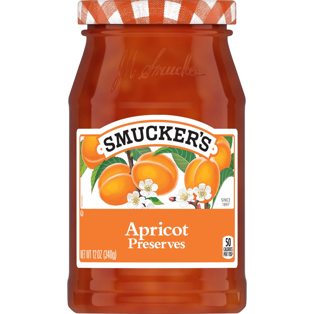Smucker's Apricot Preserves jar with fruit chunks ideal for toast or pastries