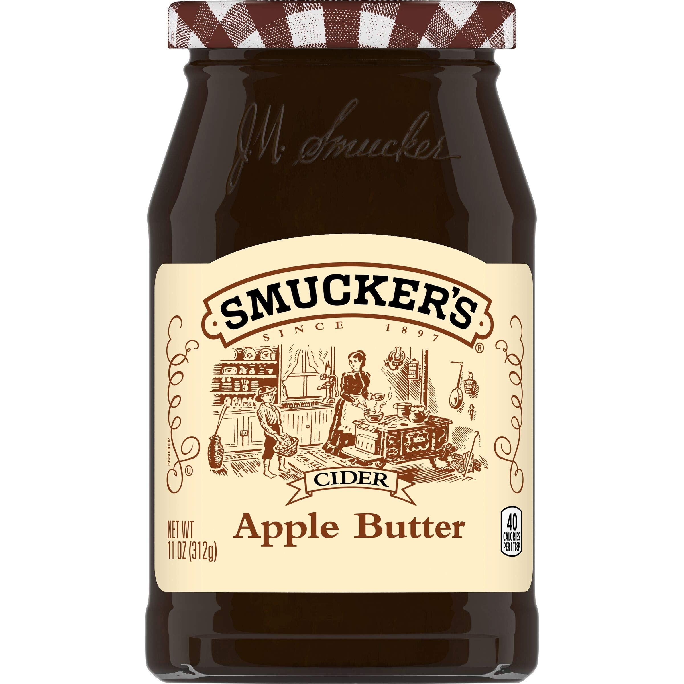 Smucker's cider apple butter jar ready for spreading on toast.
