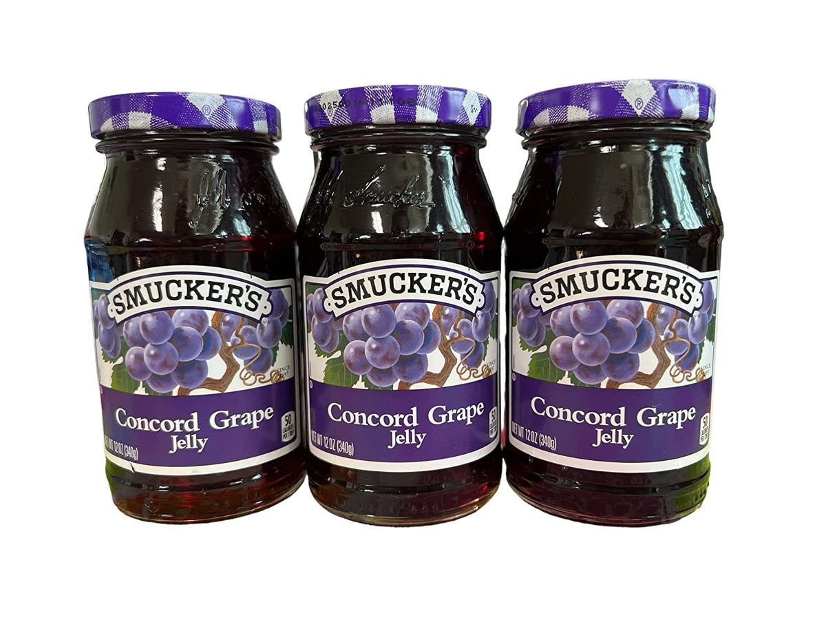 Smucker's Concord Grape Jelly 3-pack jar; ideal for quick PB&J sandwiches.