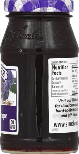 Pancakes drizzled with Smucker's Concord Grape Jelly for subtle sweetness