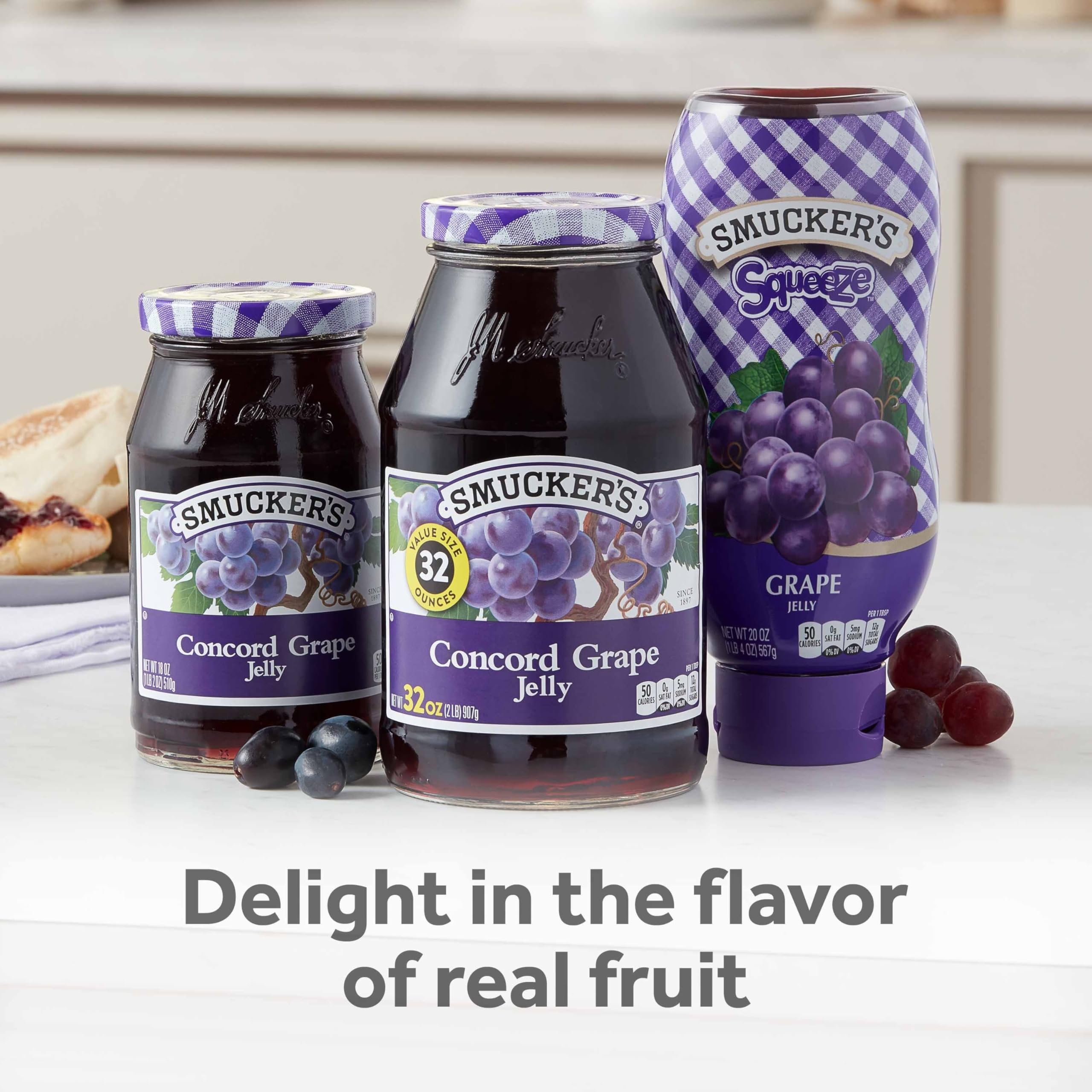 Kosher label on Smucker's grape jelly packaging.