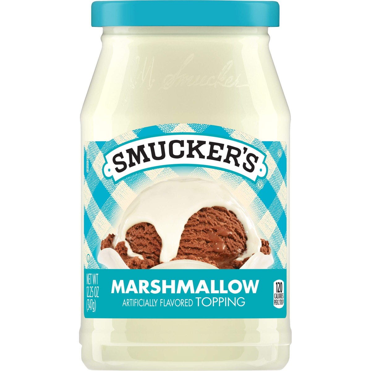 Smucker's Marshmallow Topping bottle pour for smooth dessert drizzle