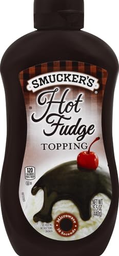 Smucker's hot fudge topping pour with silky texture ideal for sundaes