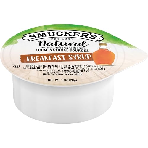 Smucker's portion-control cups in a tabletop caddy for easy service.