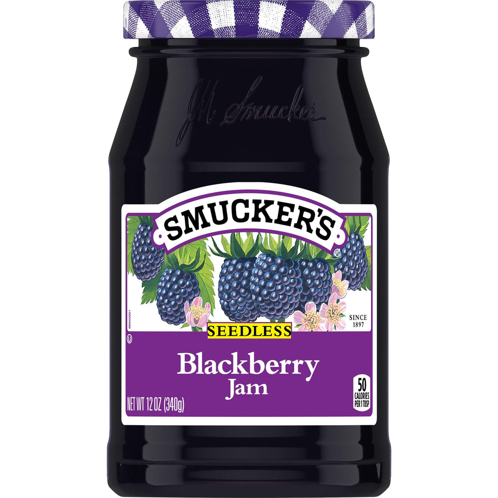 Smucker's Seedless Blackberry Jam jar showing smooth, spreadable texture for easy use