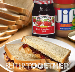 Smucker's seedless raspberry jam with peanut butter for classic PB&J