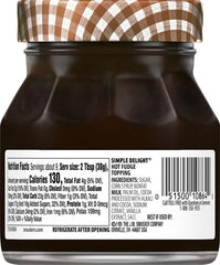 Smucker's Simple Delight hot fudge topping poured over vanilla ice cream