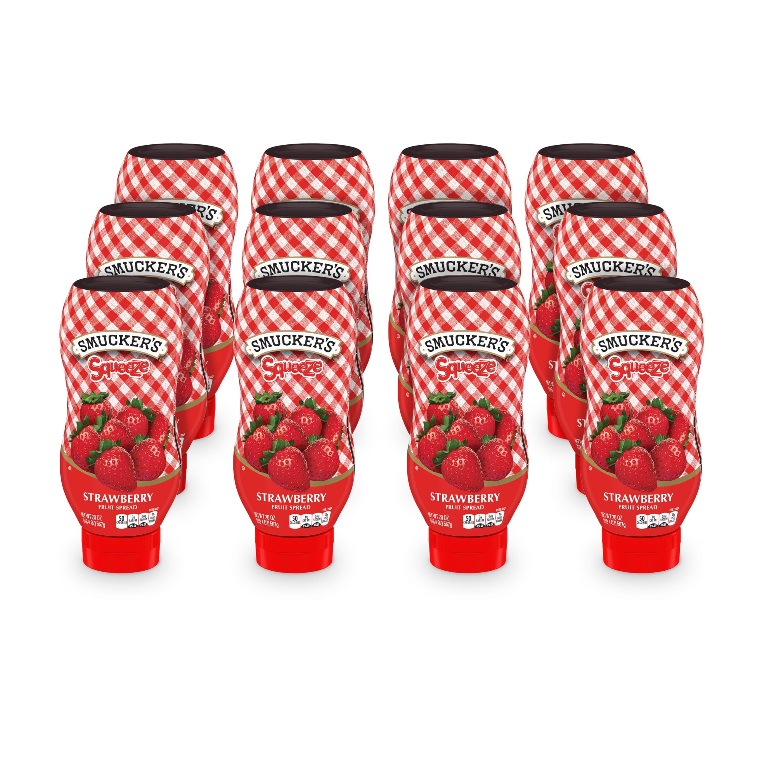Smucker's Squeeze Strawberry Spread bottle front, ready for breakfast