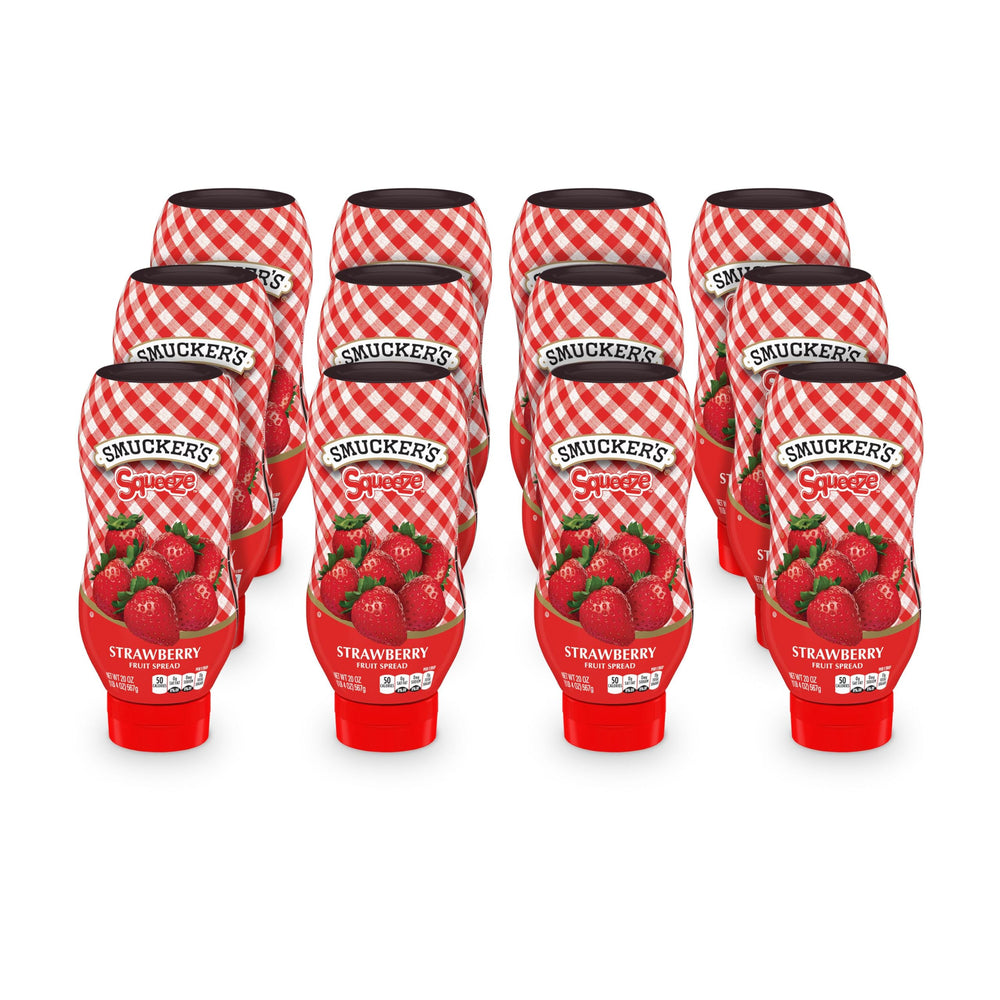 Smucker's Squeeze Strawberry Spread bottle front, ready for breakfast