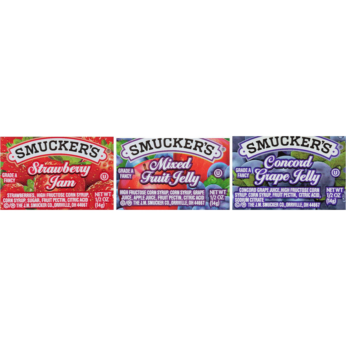 Smucker's Strawberry Jam portion cups ready for quick breakfast service