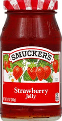 Smucker's Strawberry Jelly close-up shows glossy texture