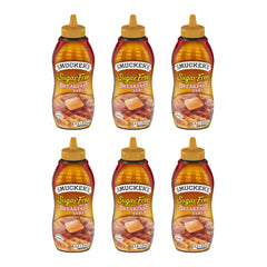 Smucker's Sugar Free Breakfast Syrup bottle pouring on pancakes for a flavorful, low-calorie breakfast.