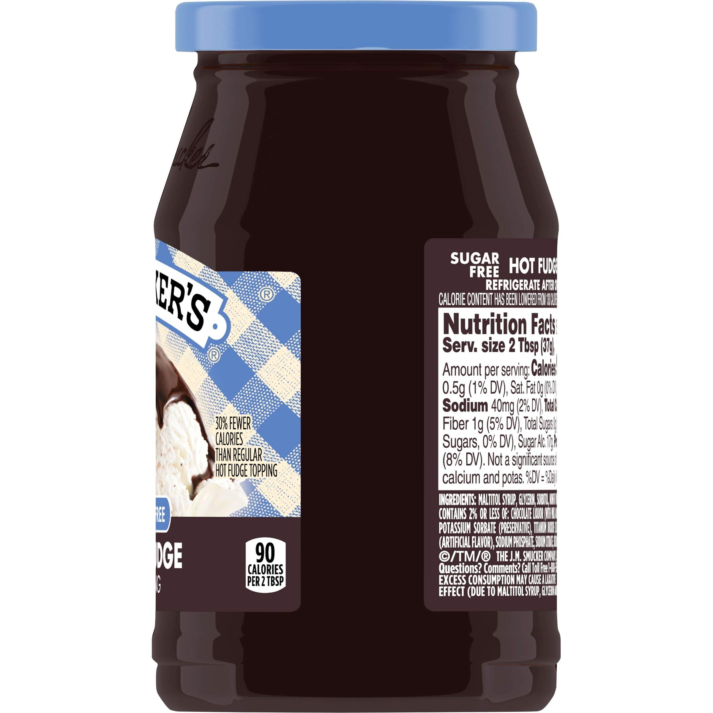 Smucker's Sugar Free Hot Fudge Topping spoon for quick, spoonable dessert topping.