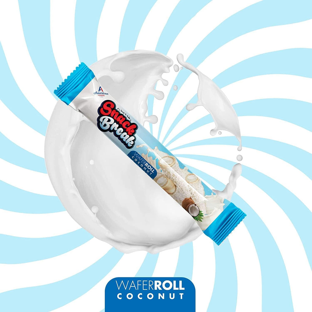 Snack Break coconut wafer rolls collection highlights variety and pantry-friendly size.