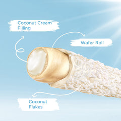 Snack Break coconut wafer rolls cross-section reveals creamy coconut filling.