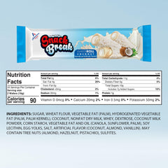 Snack Break individually wrapped coconut wafer rolls highlight freshness and crunch.