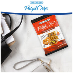 Snack Factory Buffalo Wing Pretzel Crisps with cheese dip as an option.