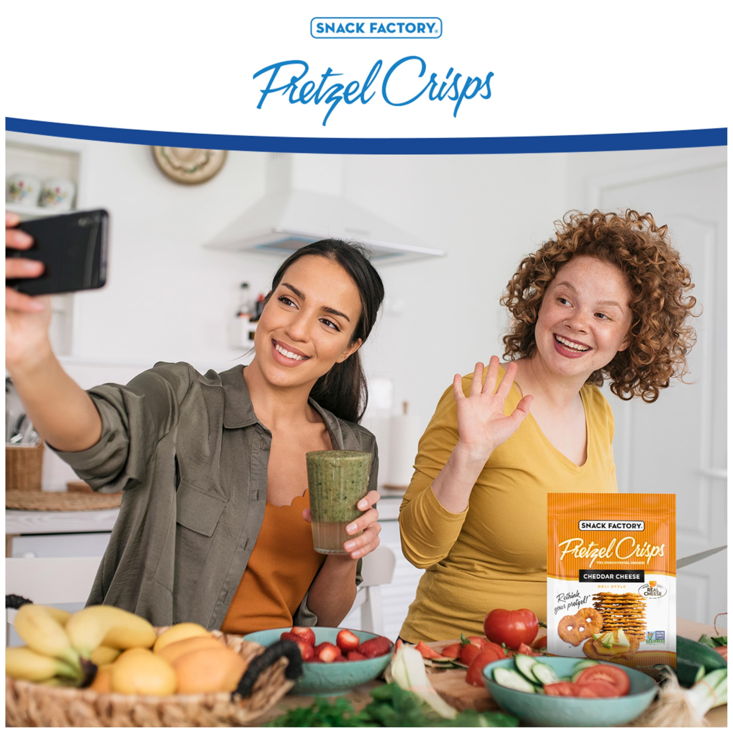 Snack Factory Cheddar Pretzel Crisps ready to eat on the go