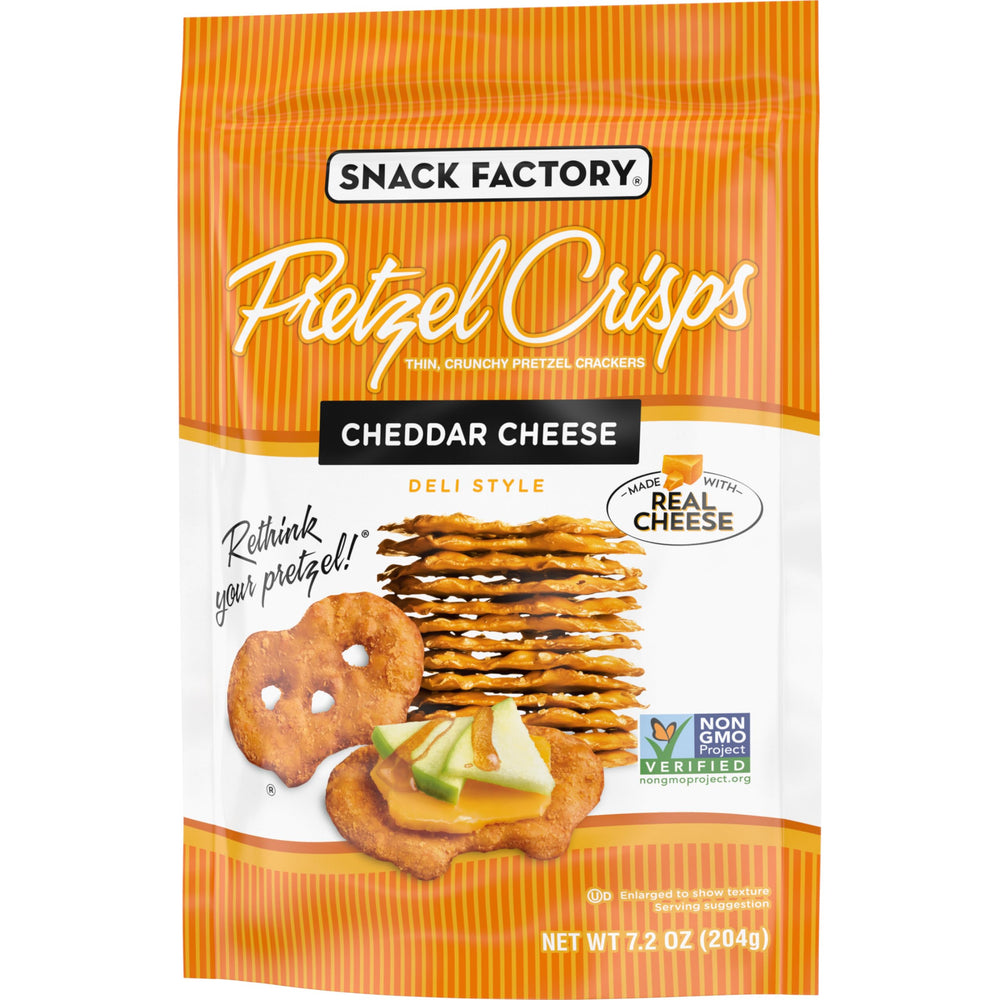 Snack Factory Cheddar Pretzel Crisps served on a plate at a party