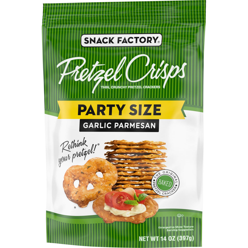 Snack Factory Garlic Parmesan Pretzel Crisps party-friendly snack option for entertaining.
