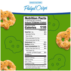Snack Factory Garlic Parmesan Pretzel Crisps thin crunch close-up highlights savory garlic and Parmesan.