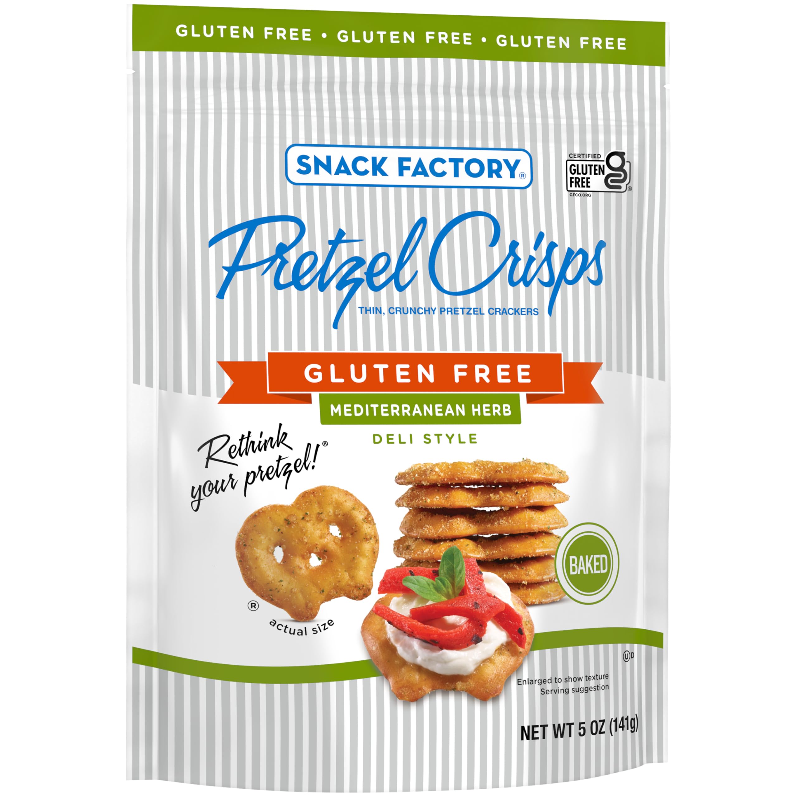 Snack Factory Mediterranean Herb Crisps texture detail emphasizes crunch and savory herb notes.