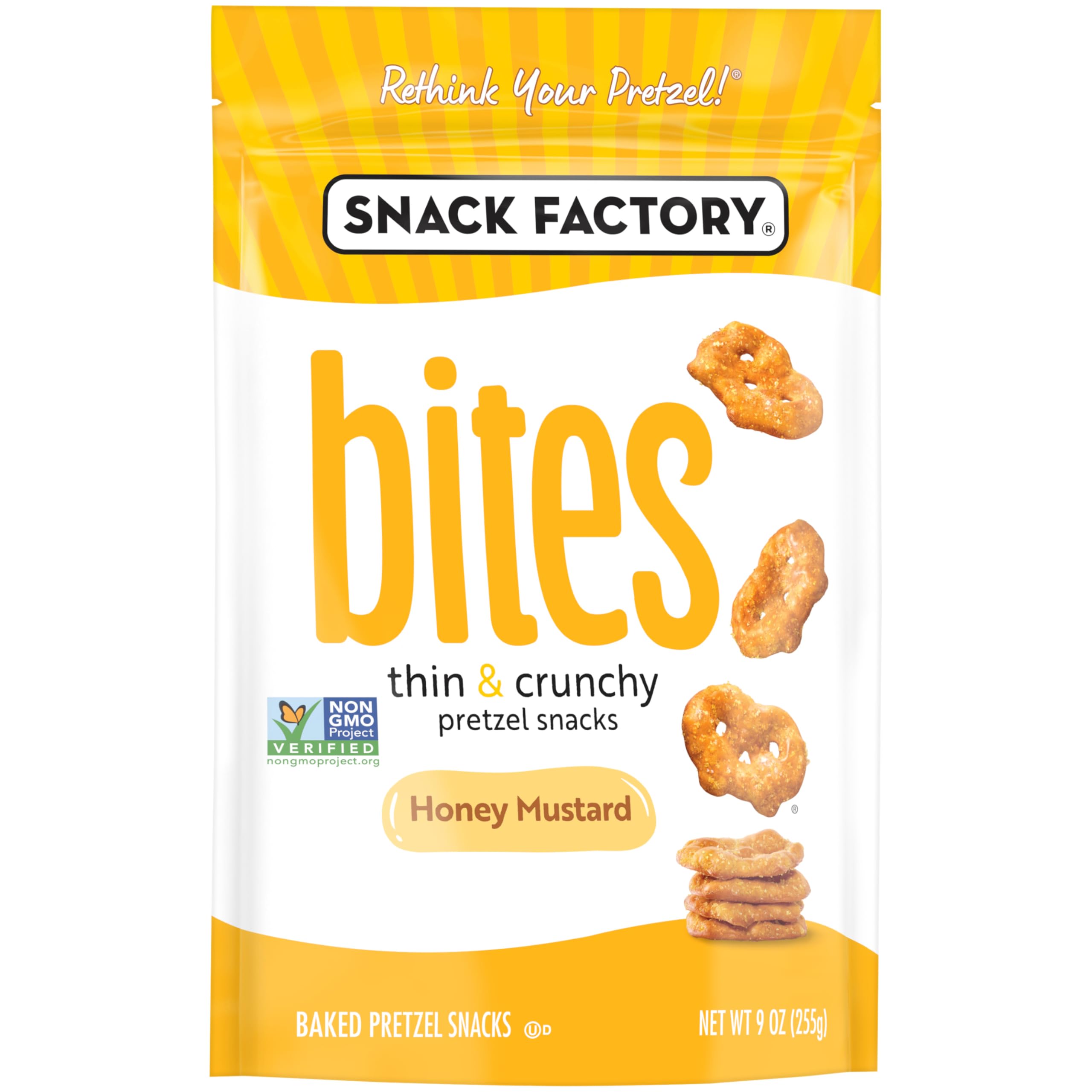 Snack Factory Honey Mustard Bites served on a cheese board for party snacking.