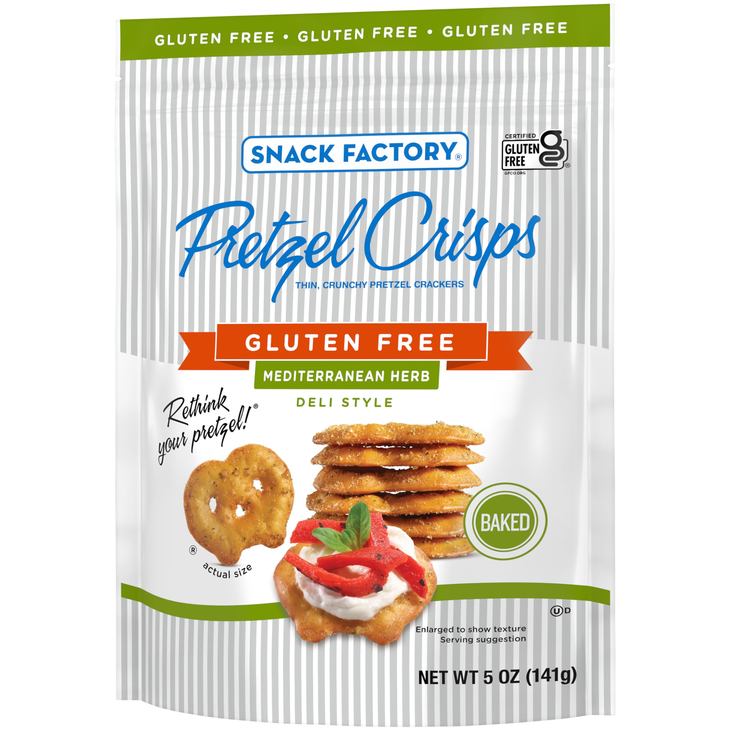 Snack Factory Mediterranean Herb Crisps sealed bag keeps freshness and crunch ready.