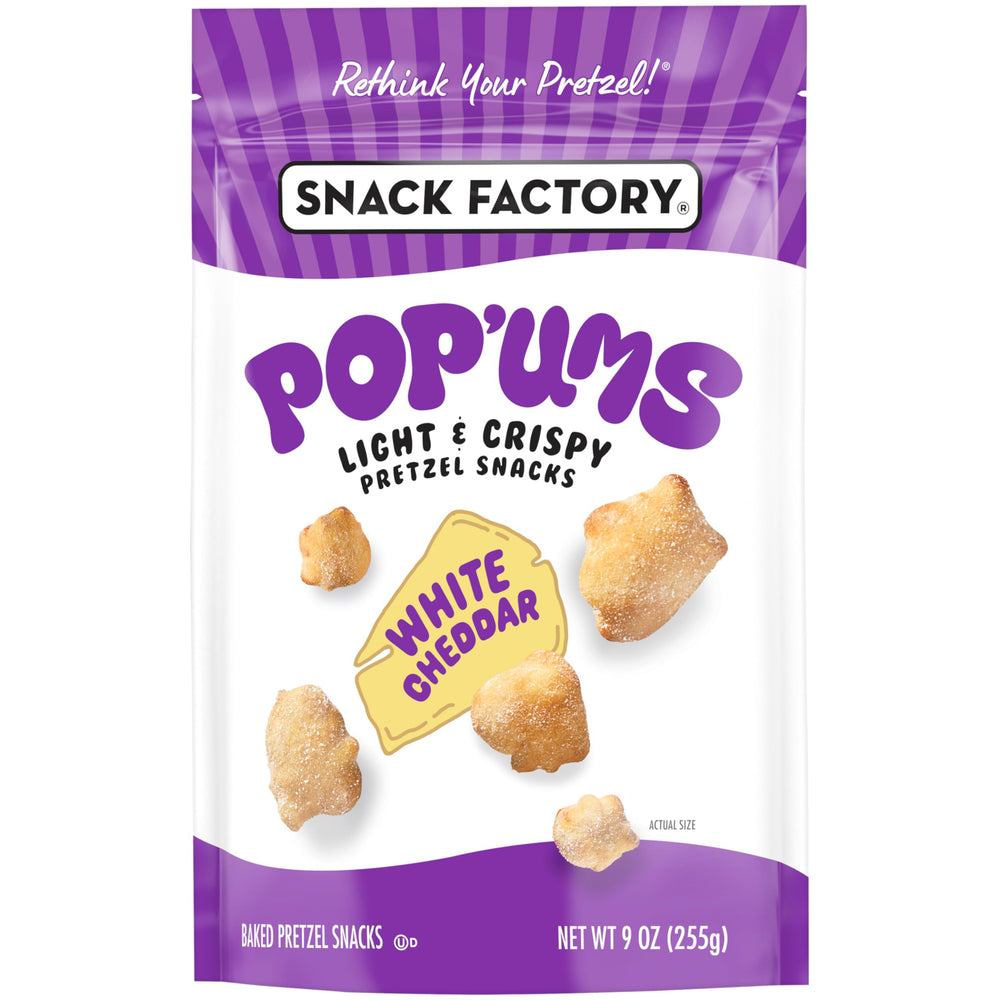 Snack Factory Pop’ums bag open for grab-and-go sharing.