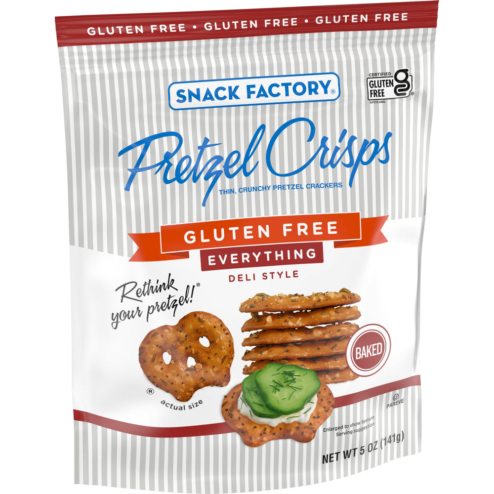 Snack Factory gluten free Everything Pretzel Crisps with cream cheese spread pairing idea