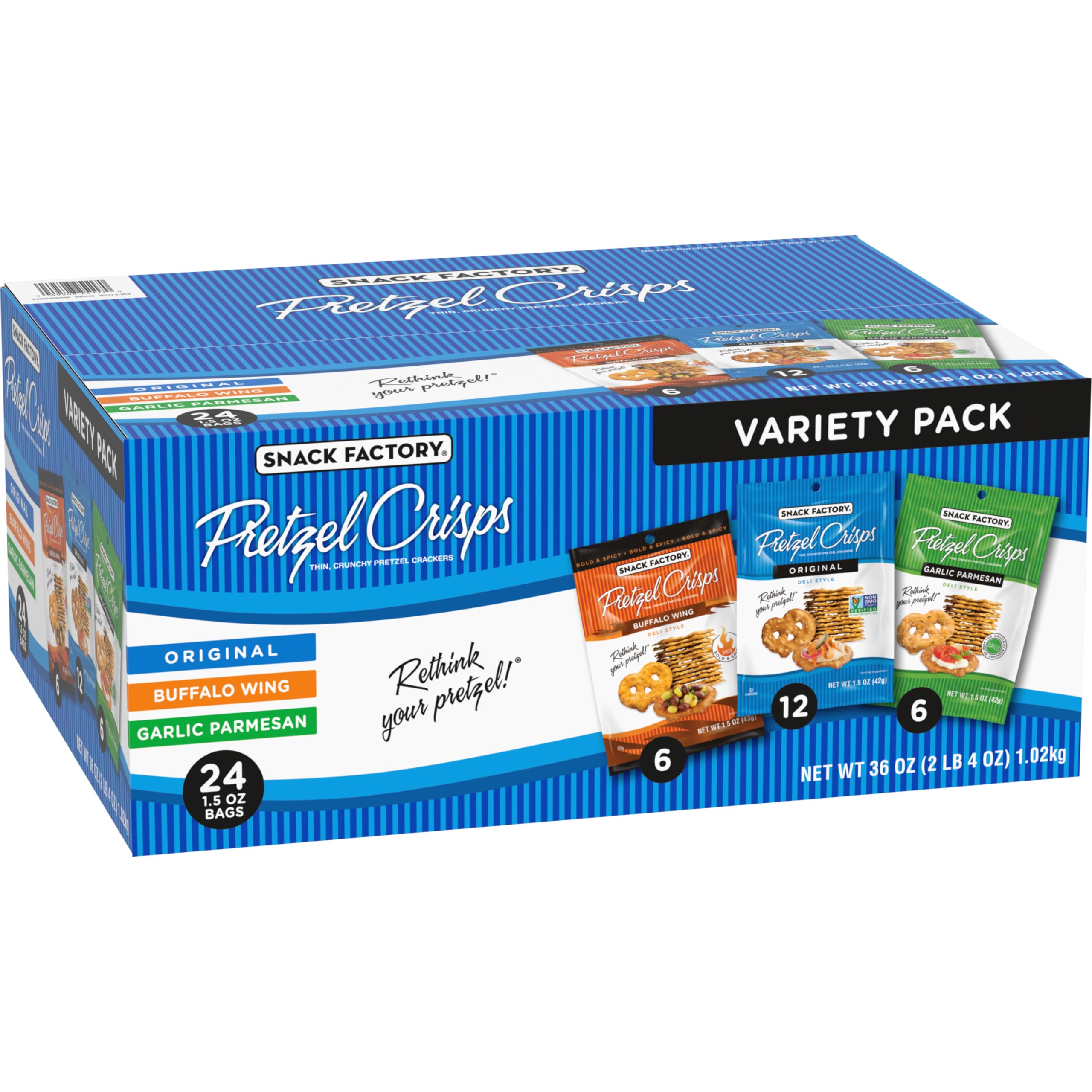 Snack Factory Pretzel Crisps kitchen-ready for dips and toppings