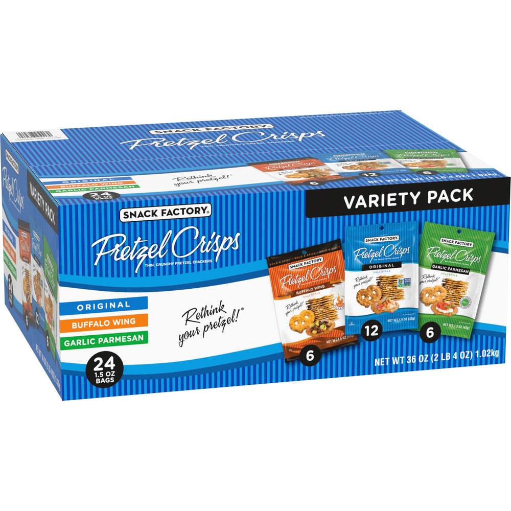 Snack Factory Pretzel Crisps kitchen-ready for dips and toppings