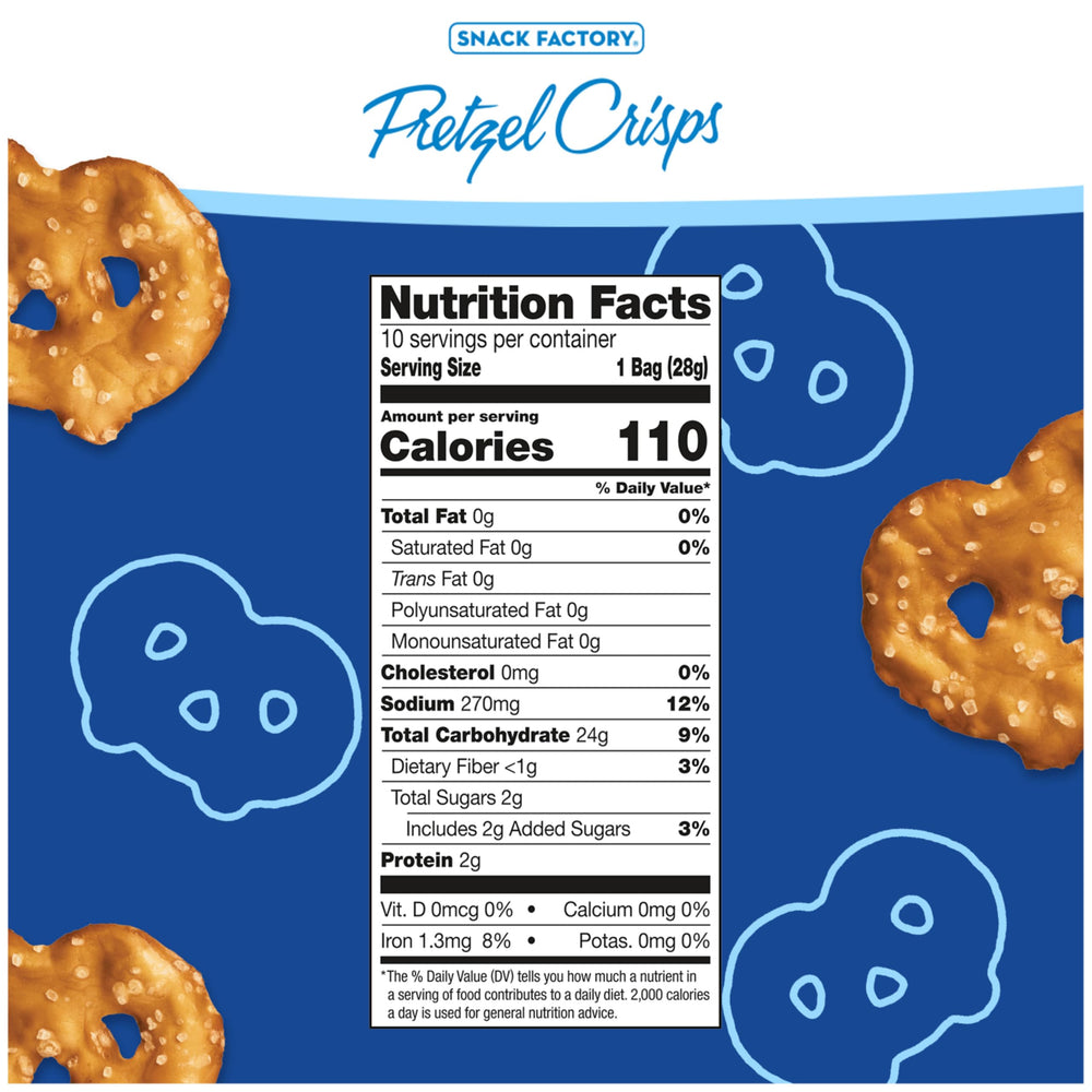 Close-up of Snack Factory Pretzel Crisps Original, ultra-crisp crackers ideal with dips.