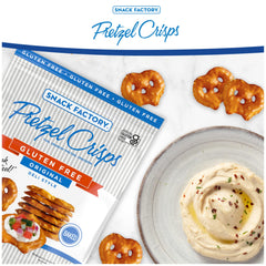 Snack Factory Pretzel Crisps Original with hummus, savory pairing idea.