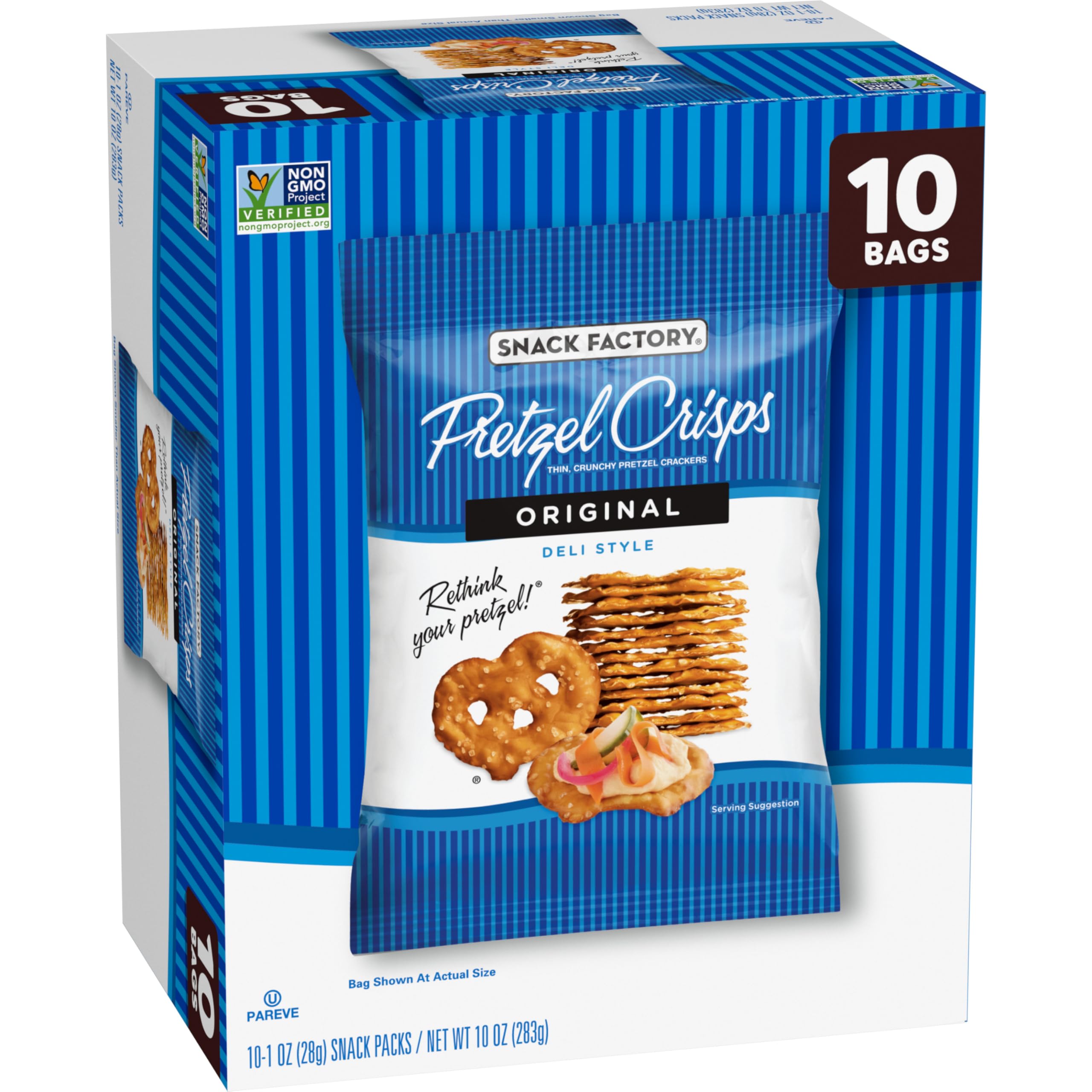 Snack Factory Pretzel Crisps Original for grab-and-go lunches.