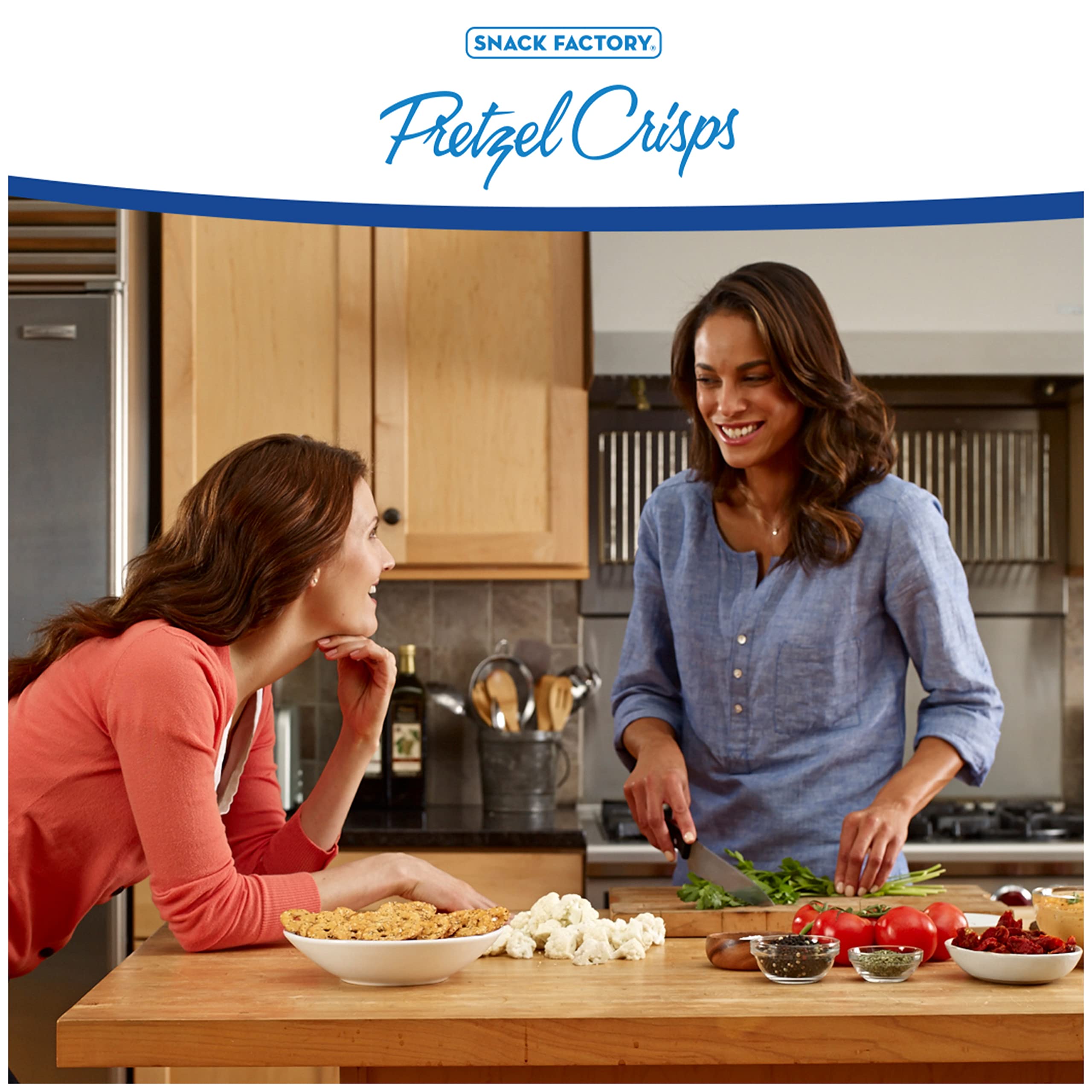 Party-size Snack Factory Pretzel Crisps bag perfect for gatherings and entertaining.