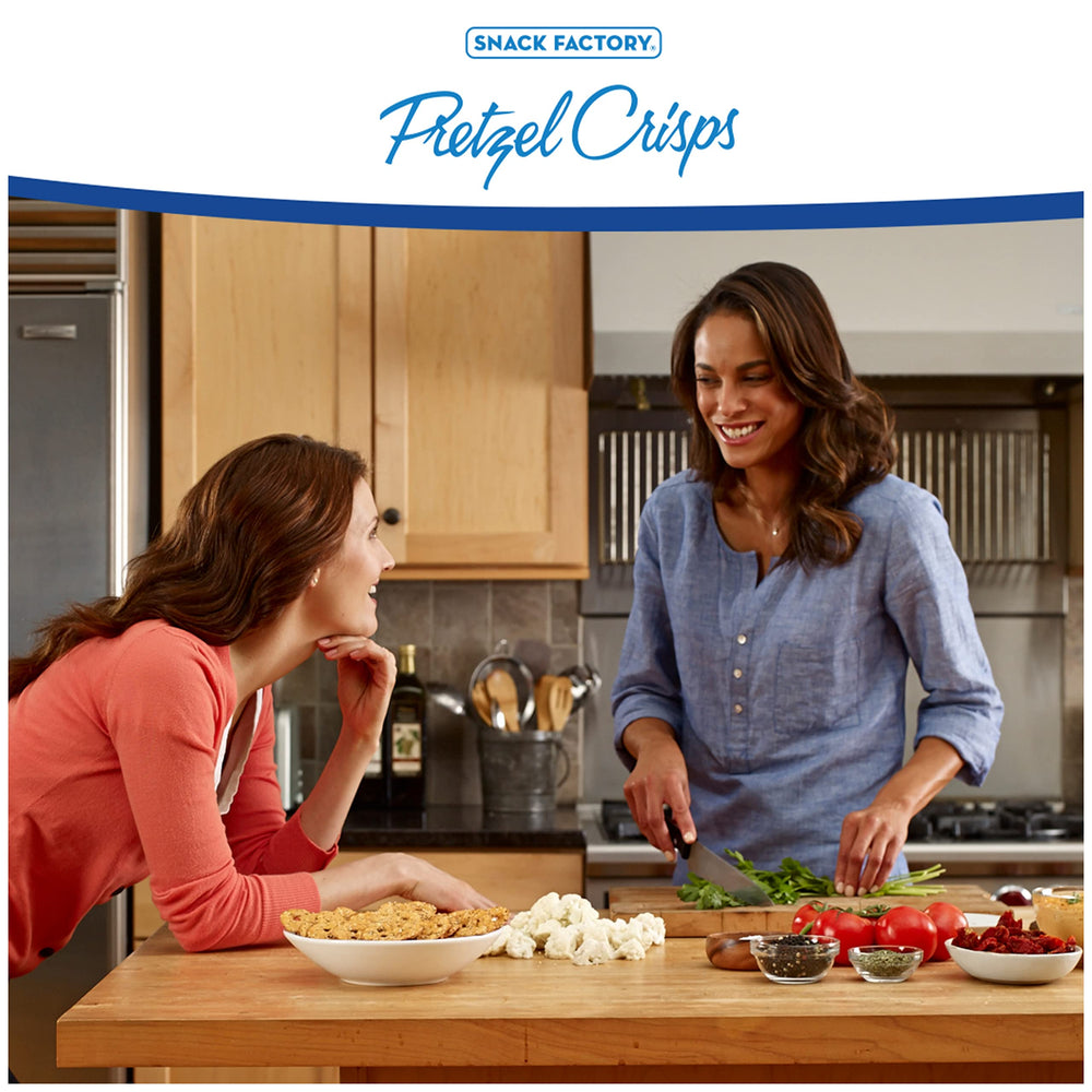 Party-size Snack Factory Pretzel Crisps bag perfect for gatherings and entertaining.