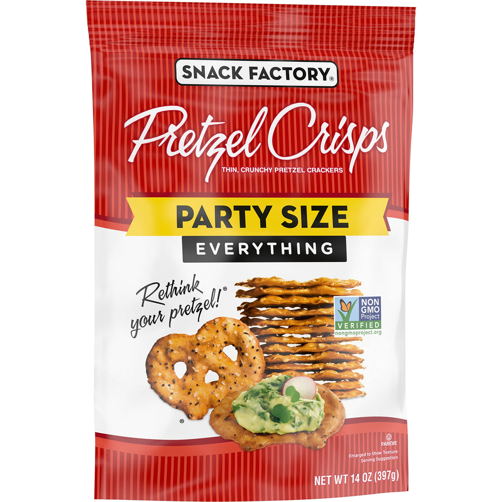 Serving idea with Snack Factory Pretzel Crisps arranged on a platter for guests.