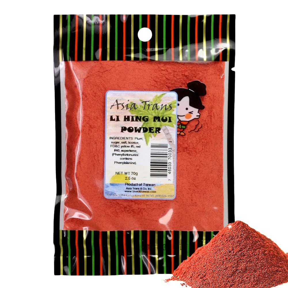 Snack Hawaii red Li Hing Mui powder packaging for gifting and island-inspired snacking.