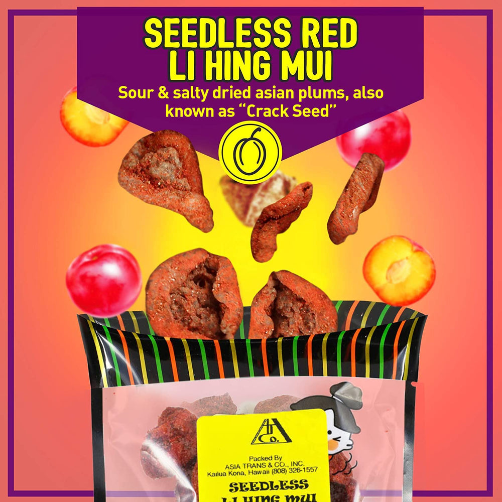 Closeup of seedless Li Hing Mui plums highlighting glossy texture and flavor.