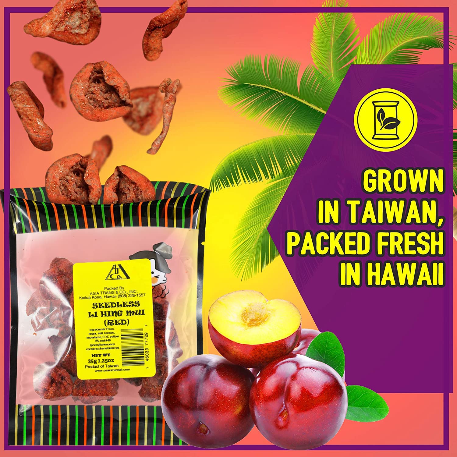 Serving bowl with Snack Hawaii Li Hing Mui crack seed plums for sharing.