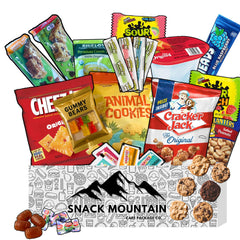 Snack Mountain 25-count care package with assorted snacks for holidays