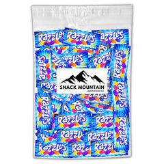 Snack Mountain Razzles candy gum 60-count bag shown, ideal for sharing at events