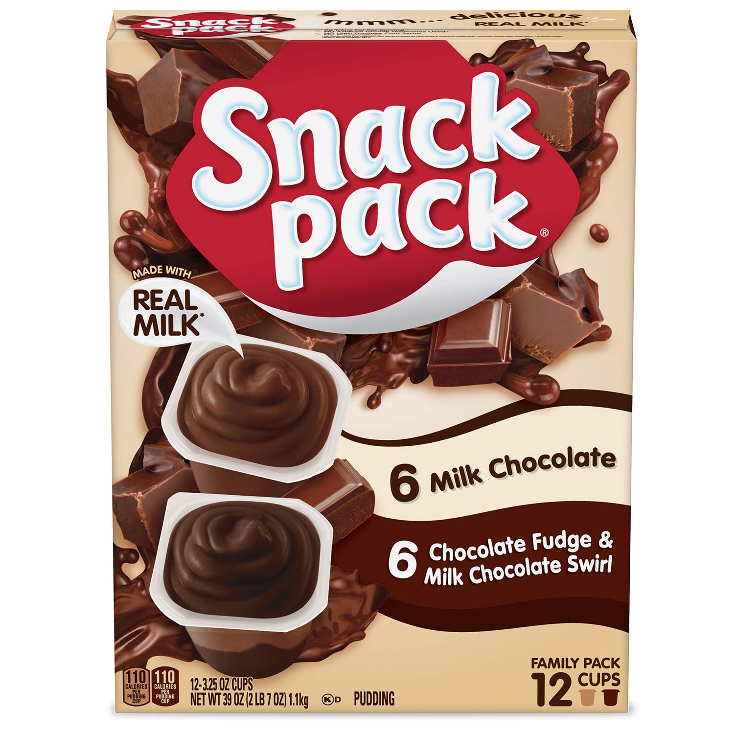 Snack Pack milk chocolate cups on the front of the family pack, ideal lunchbox treat.