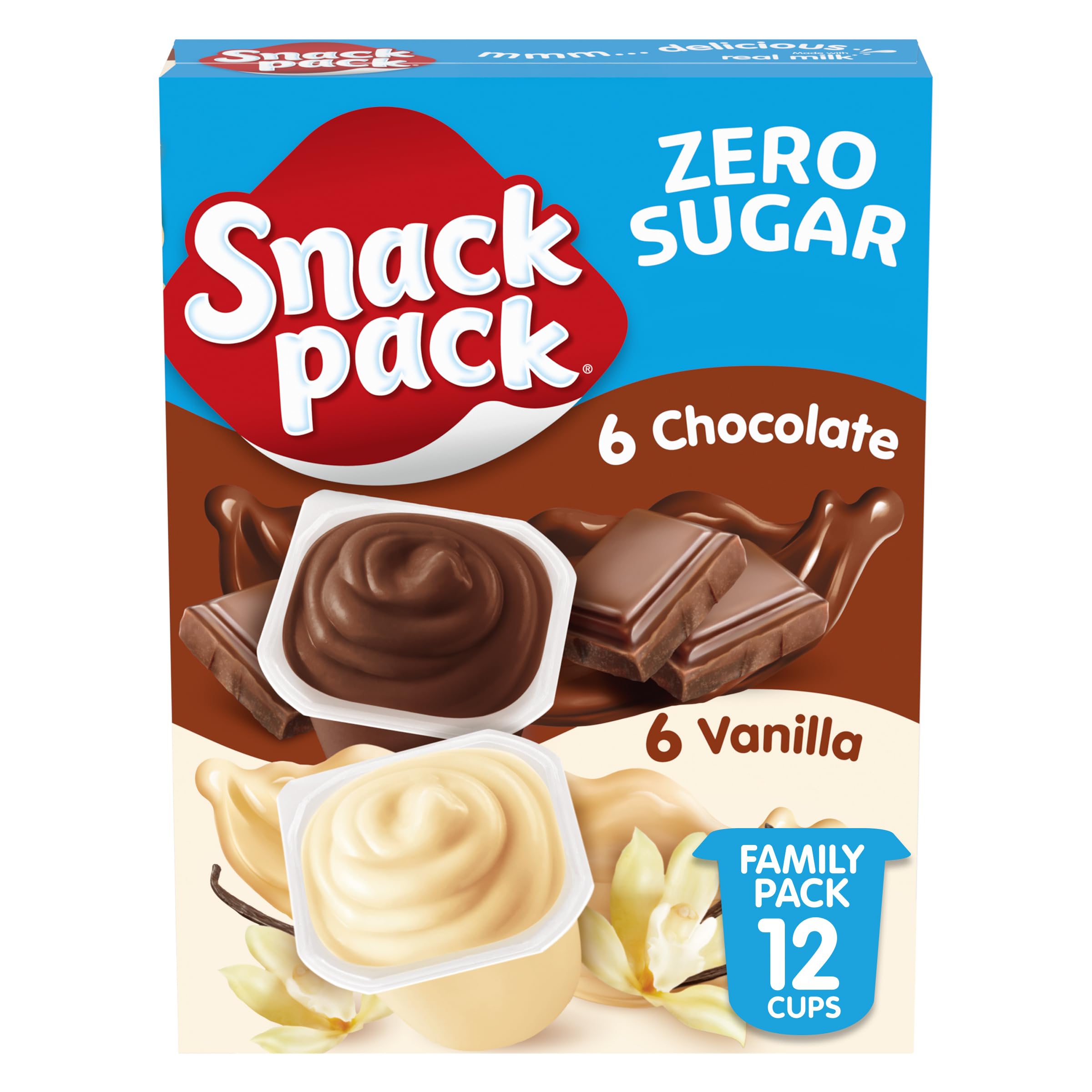 Snack Pack Zero Sugar chocolate pudding cup, creamy on-the-go treat.