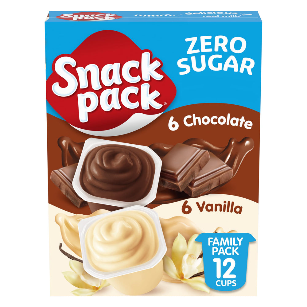 Snack Pack Zero Sugar chocolate pudding cup, creamy on-the-go treat.