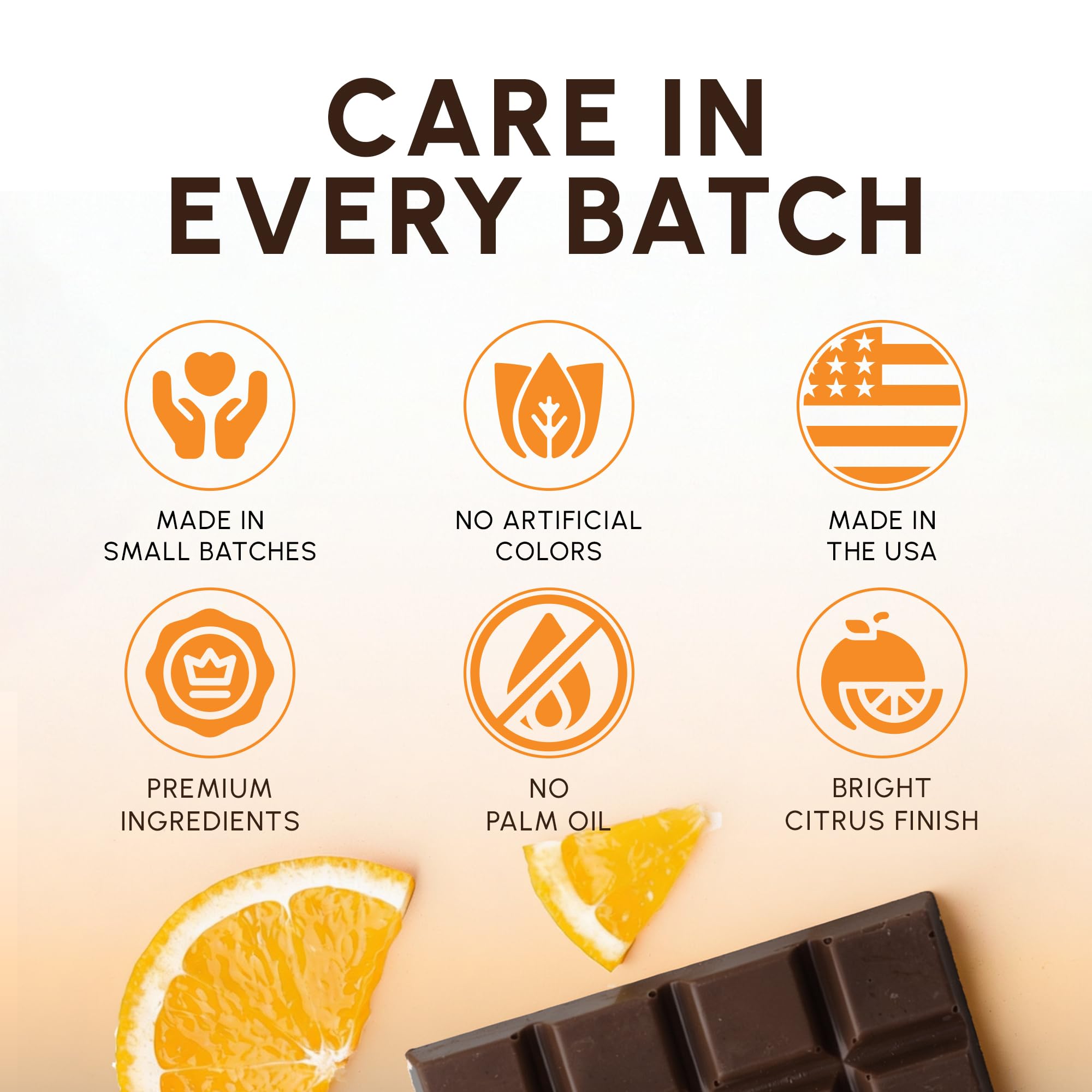 Snackathon dark chocolate coating on orange centers emphasizes bold flavor.