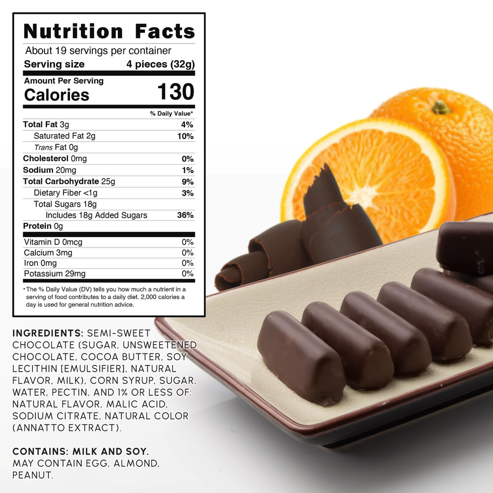 Snackathon dark chocolate orange sticks close-up highlights creamy orange centers.